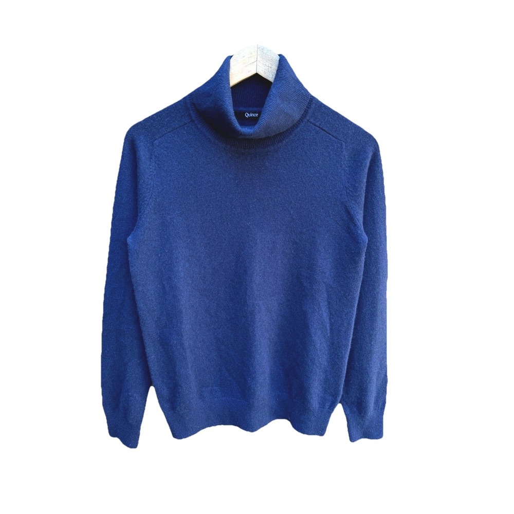Quince Turtleneck Sweater Women's Small Blue Cashmere Knit Ribbed Hem Classic